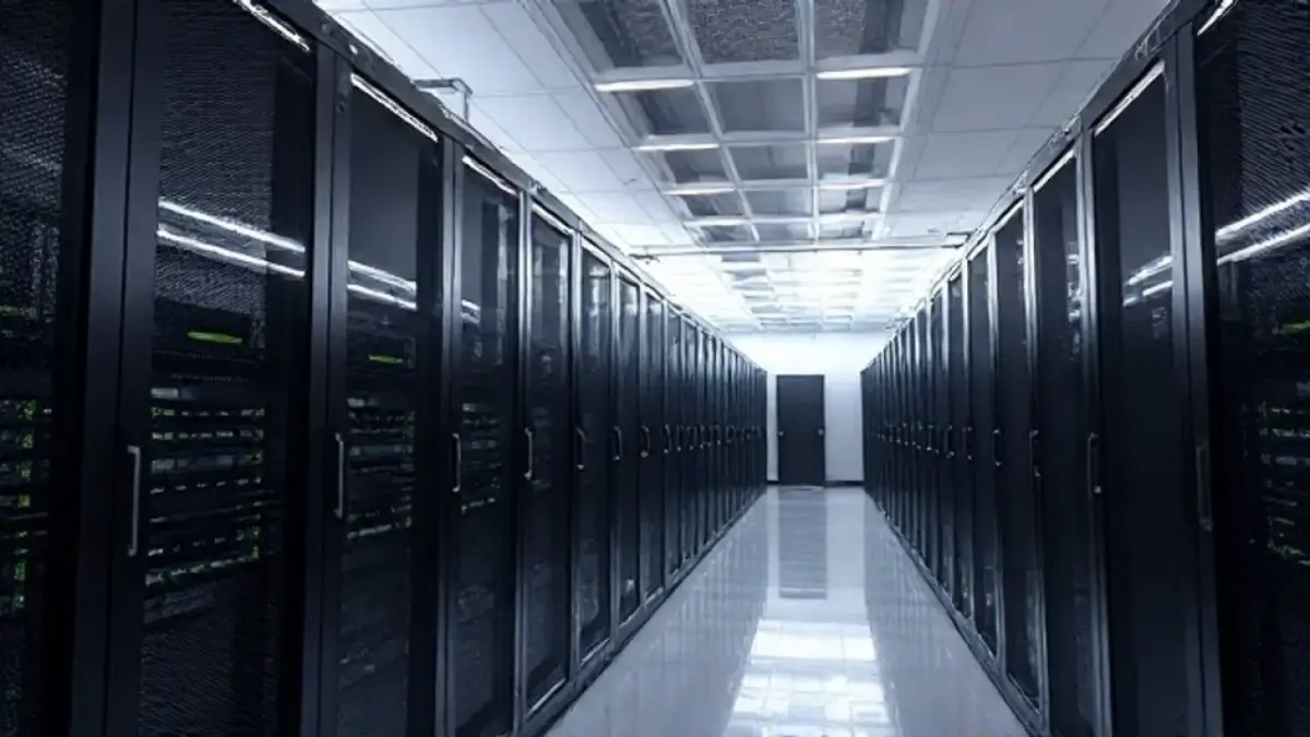 Futuristic Brazilian data center with rows of servers, professional architectural photography, Data center futurista no Brasil, com fileiras de servidores e iluminação dramática.