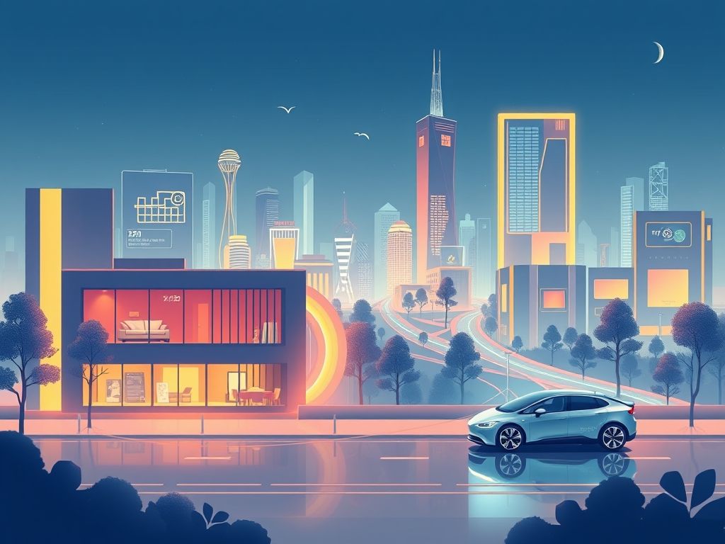 Ilustração futurista da visão da Xiaomi para o futuro da tecnologia.