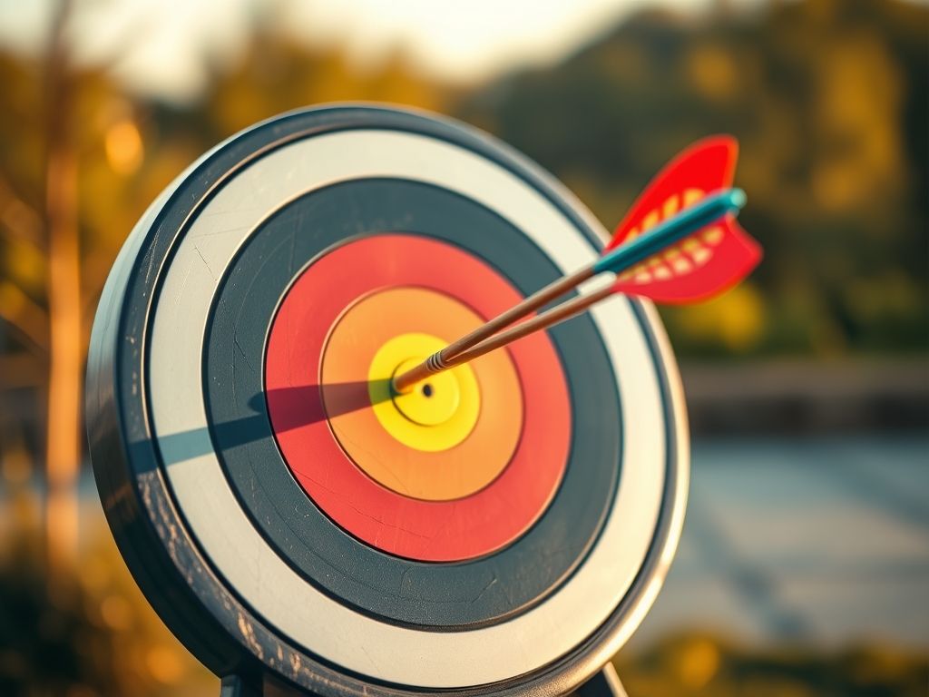 Uma metáfora visual mostrando um alvo atingido por uma flecha, representando segmentação de público no email marketing.