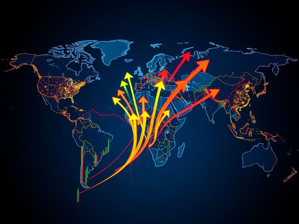 Representação visual da globalização das finanças através de contas em dólar no exterior.